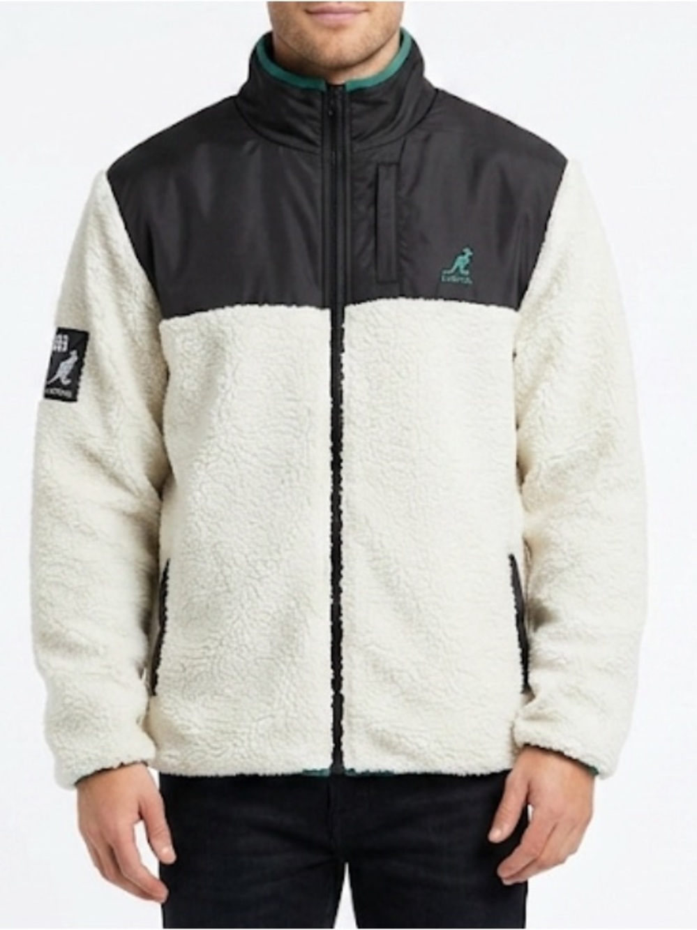 Kangol Sherpa Fleece Colorblock Full Zip Jacket White Black  Size XL